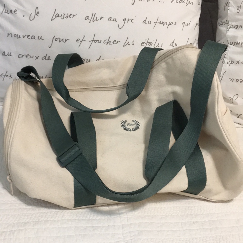 Canvas Duffel Bag with Green Straps